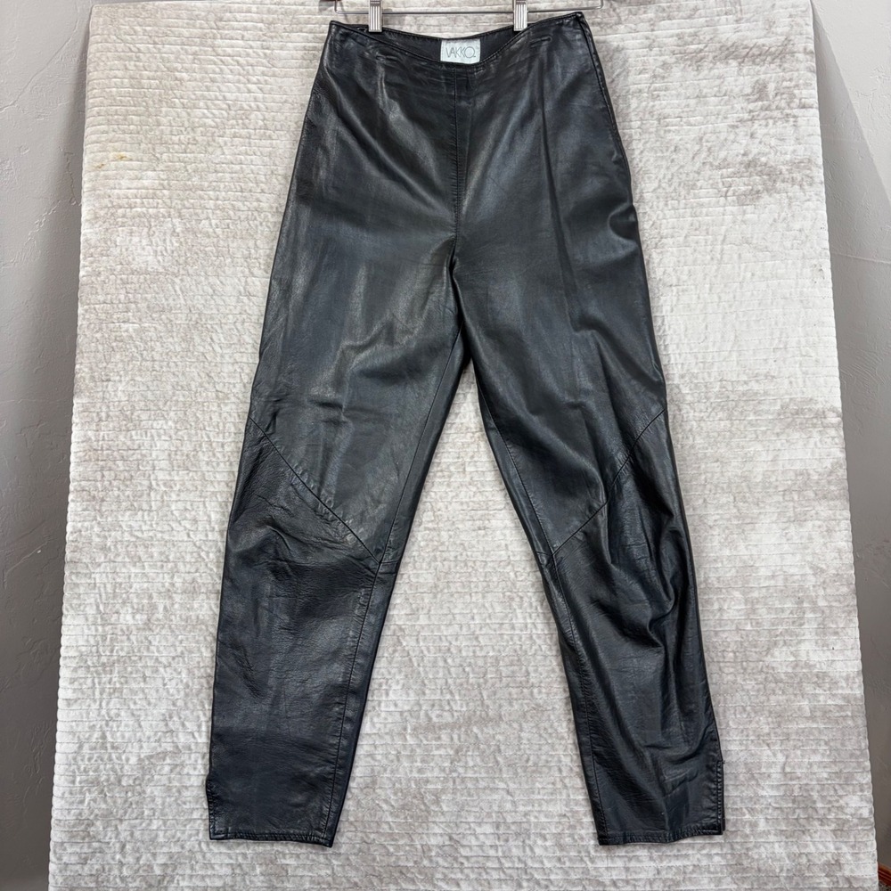 VAKKO Black Leather Pants High Rise Straight Leg Made‎ in USA Size 8